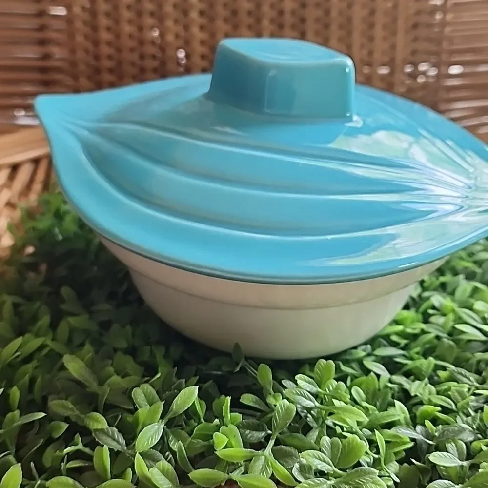 Vintage 60's Ceramic Leaf Shaped Lid With Bowl